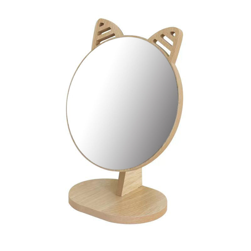 Cat-Ear Desktop Mirror with Wood Stand